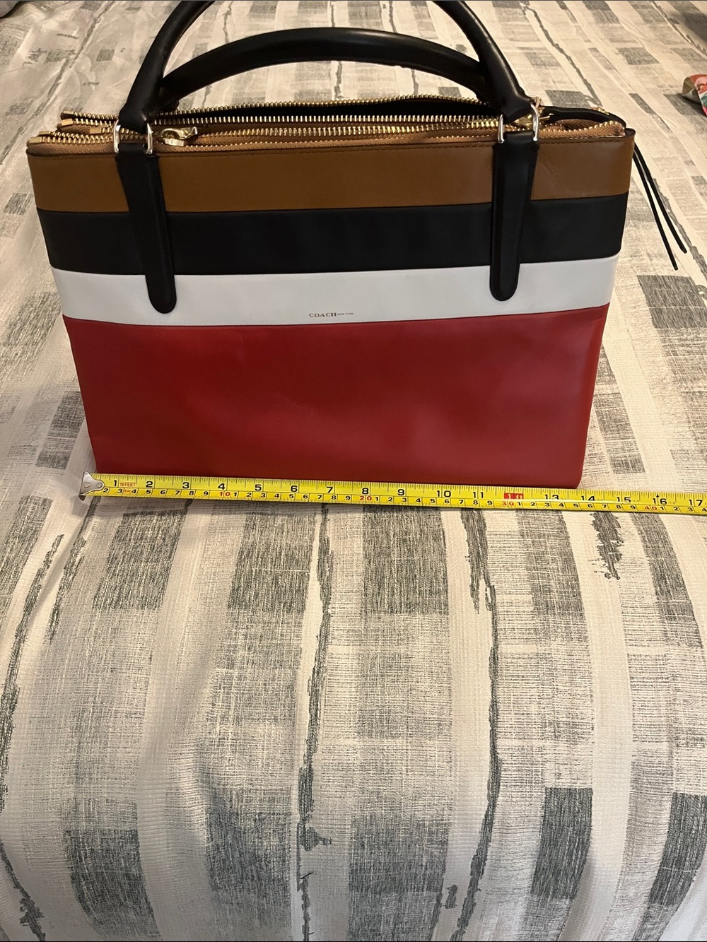 Coach Colorblock Leather Satchel - Red/White/Black/Tan - Picture 2 of 9
